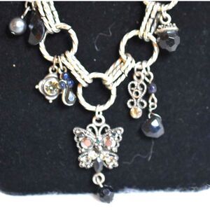 AAI Gothic Renaissance Butterfly Rhinestone accent Charms SilverTone Necklace